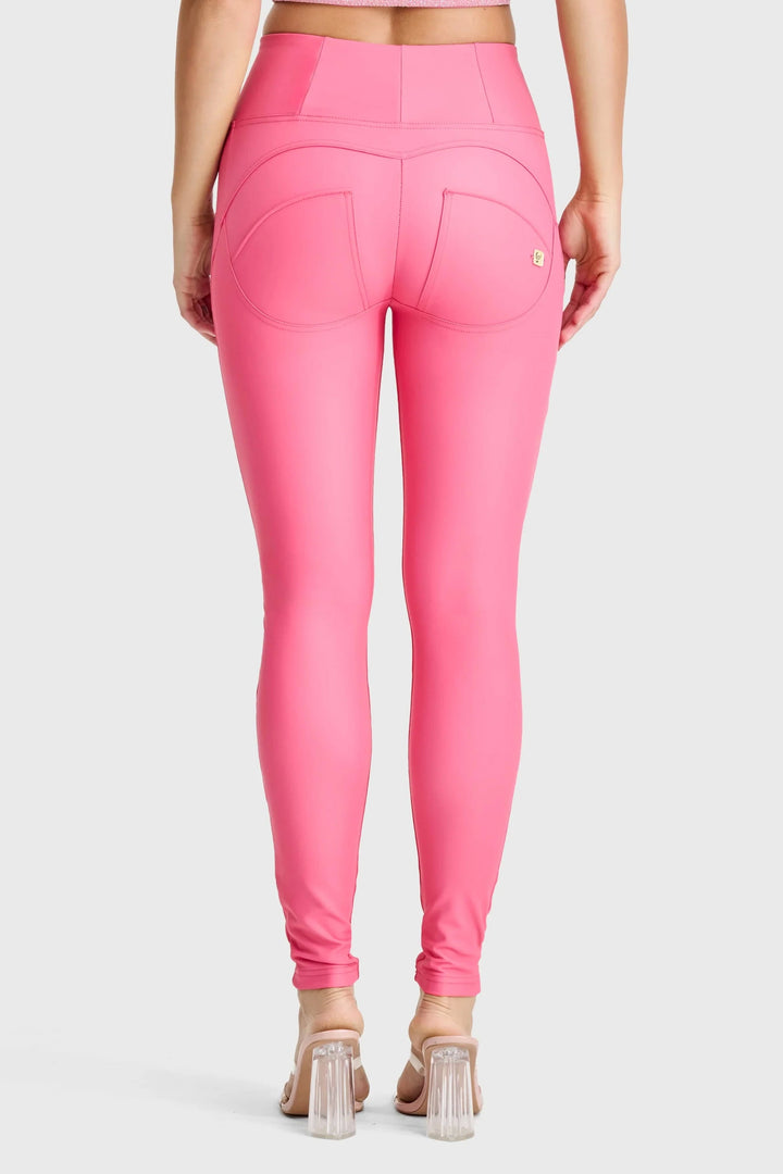 WR.UP® SKINNY PUSH UP VEGAN FAUX LEATHER TROUSERS WITH HIGH WAIST AND ZIP - Pink Cosmos